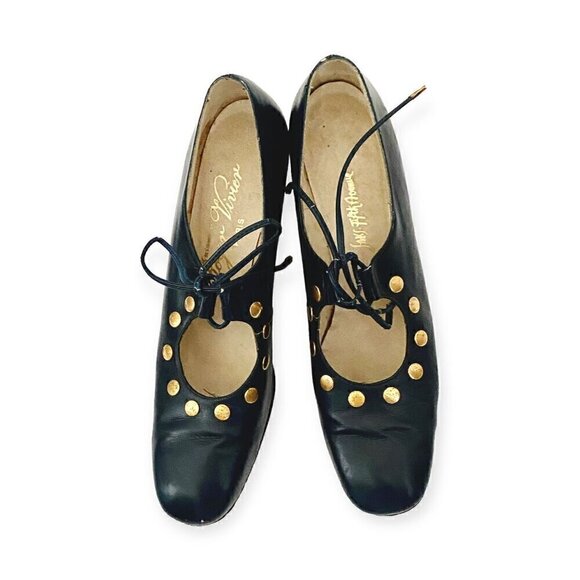 Vintage Roger Vivier Navy Blue Leather Ghillie Pumps with Metal Ornamentation, N - Picture 4 of 16